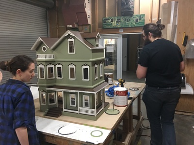 We created this 1/12th scale house miniature for a pyrotechnic shot of a burning building we later set on fire.	