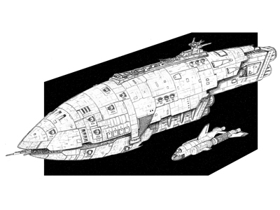 This is a miniature spacecraft concept design illustration that was later fabricated for a film.
