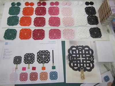 These are plastic color matched samples created for prototype decorative designs.	