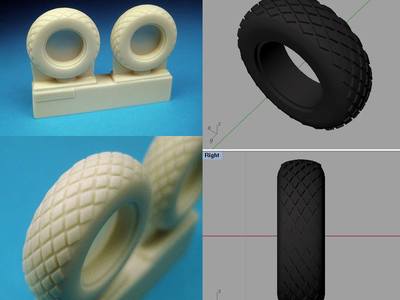 We created these scale miniature tires via computer modeling for 3d printing and manufacturing.	