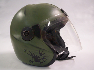 This is a customized fighter pilot helmet from Fonco's giant robot science fiction series MORAV. 	