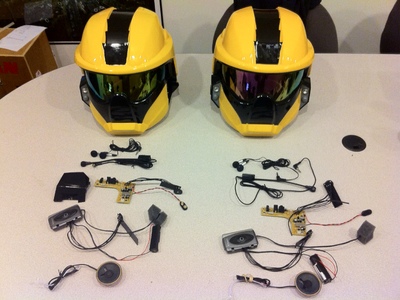 We created these helmets with voice effect electronics and lights for an internal Symantic assembly featuring Sym-man. 	
