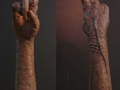 We created this E.T. arm with glowing finger to use in the promotion of the E.T. Extraterrestrial blu ray release. 	