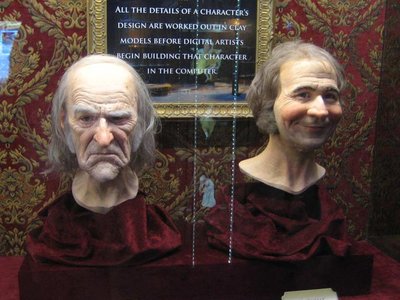 These custom 3D printed molded and cast heads of Jim Carrey as Scrooge and Gary Oldman as Bob Crachit were created for promoting Disney's A Christmas Carol.	
