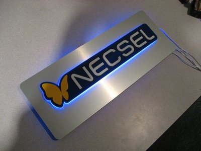 This is a custom fabricated illuminated Necsel sign that we created for the company. 	