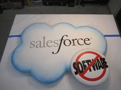 We fabricated this dimensional, custom made, sales force sign for display in their studio during live streaming events. 	